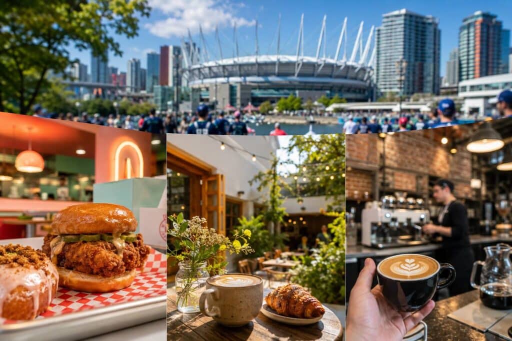 Gourmet fried chicken and donuts from a local restaurant to eat near BC Place Vancouver.
