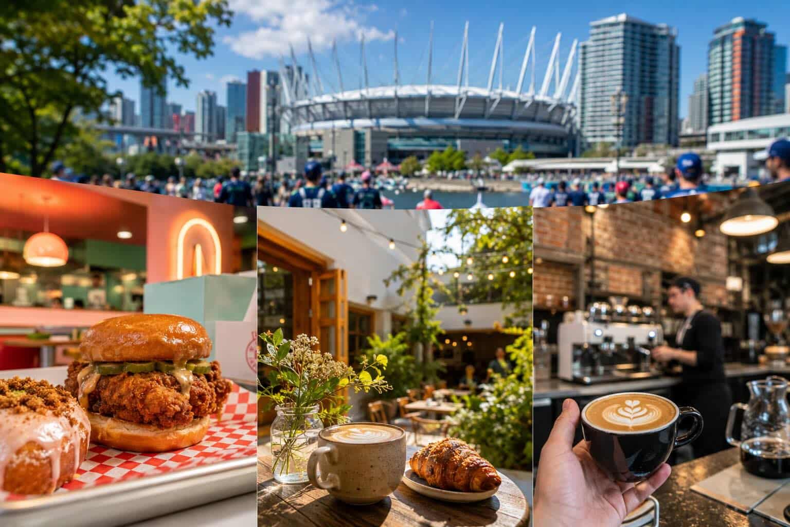 Gourmet fried chicken and donuts from a local restaurant to eat near BC Place Vancouver.