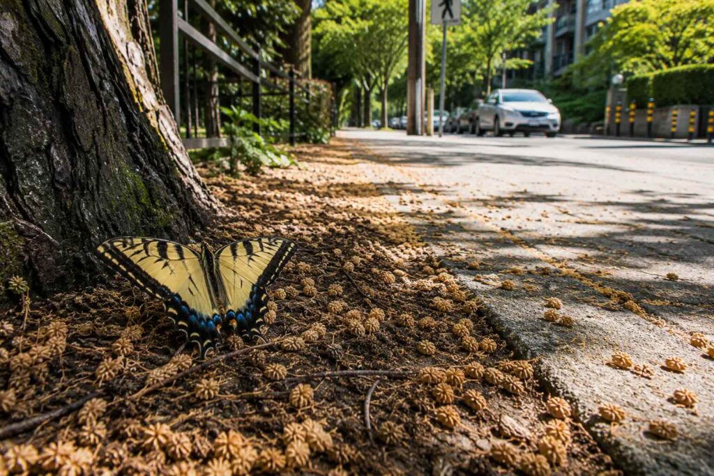 swallowtail butterfly in vancouver yellow tiger stripe summer boom