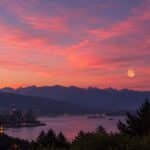 A beautiful sunset over the mountains in Vancouver during August.