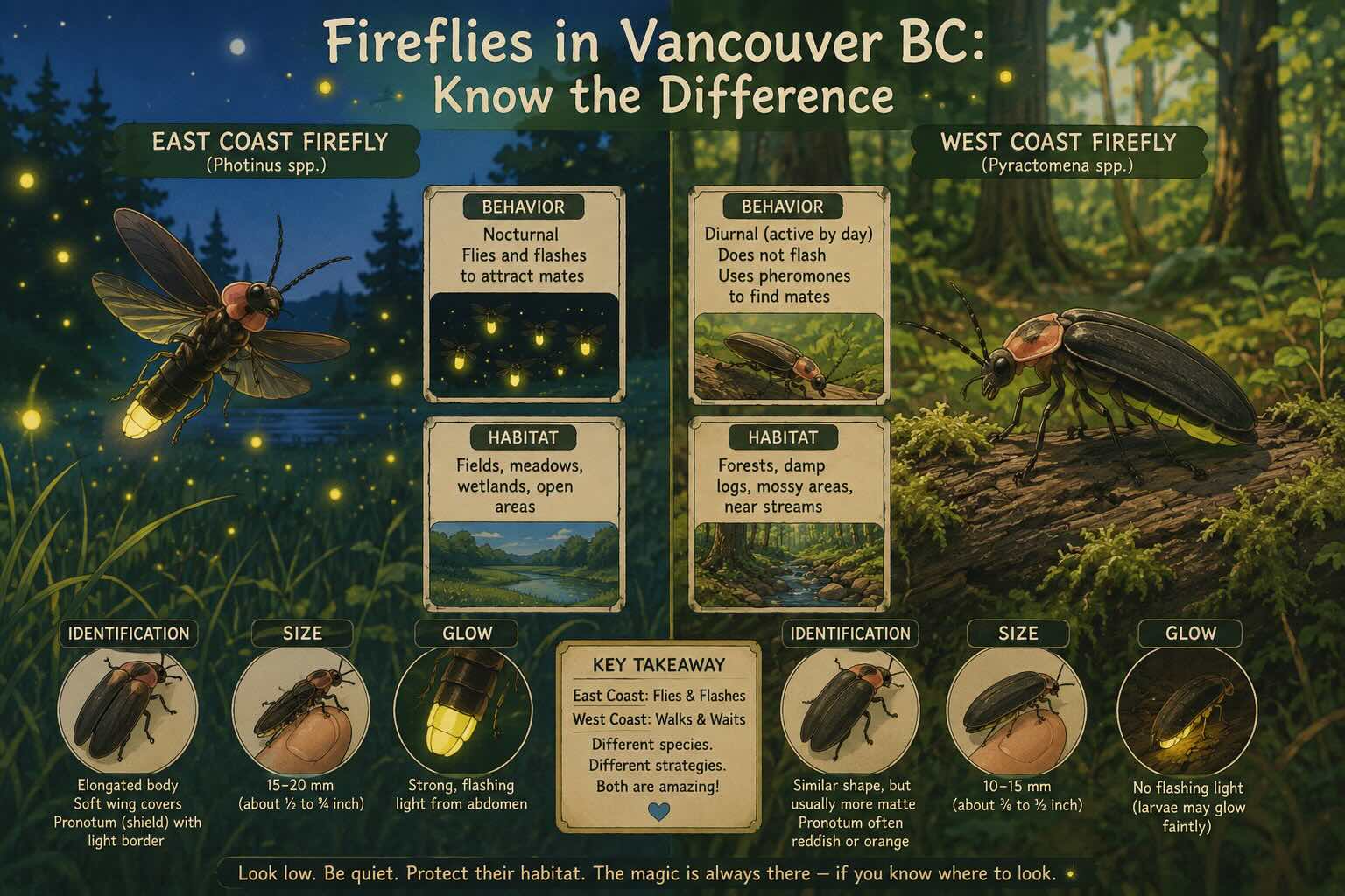 Searching for hidden fireflies in Vancouver BC during the summer season