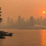 Vancouver skyline covered in haze and BC wildfire smoke